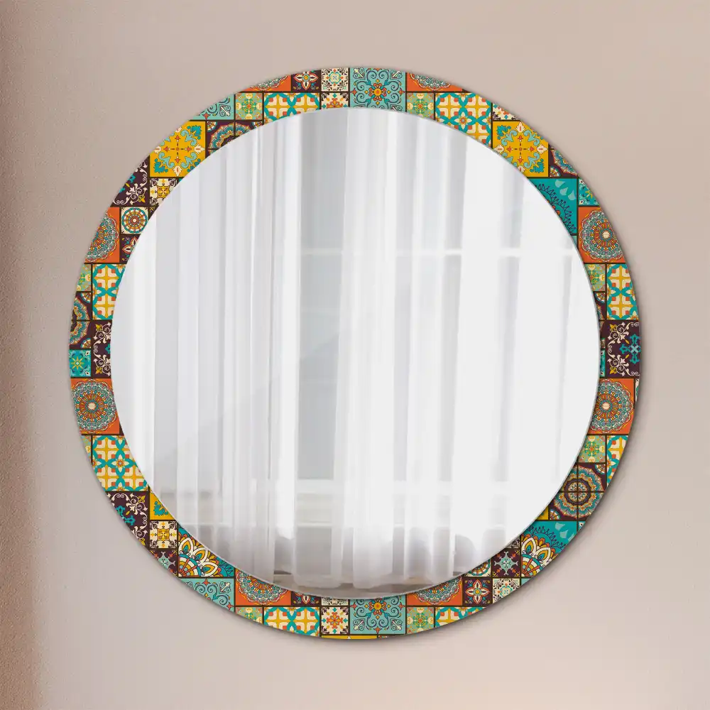 Miroir rond cadre avec impression motif arabe