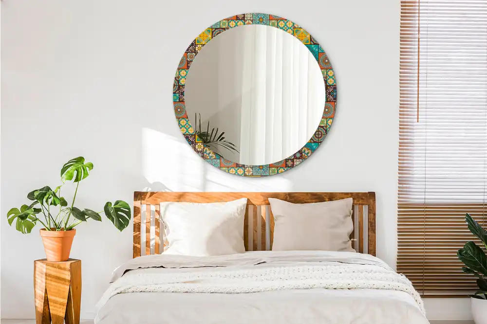 Miroir rond cadre avec impression motif arabe