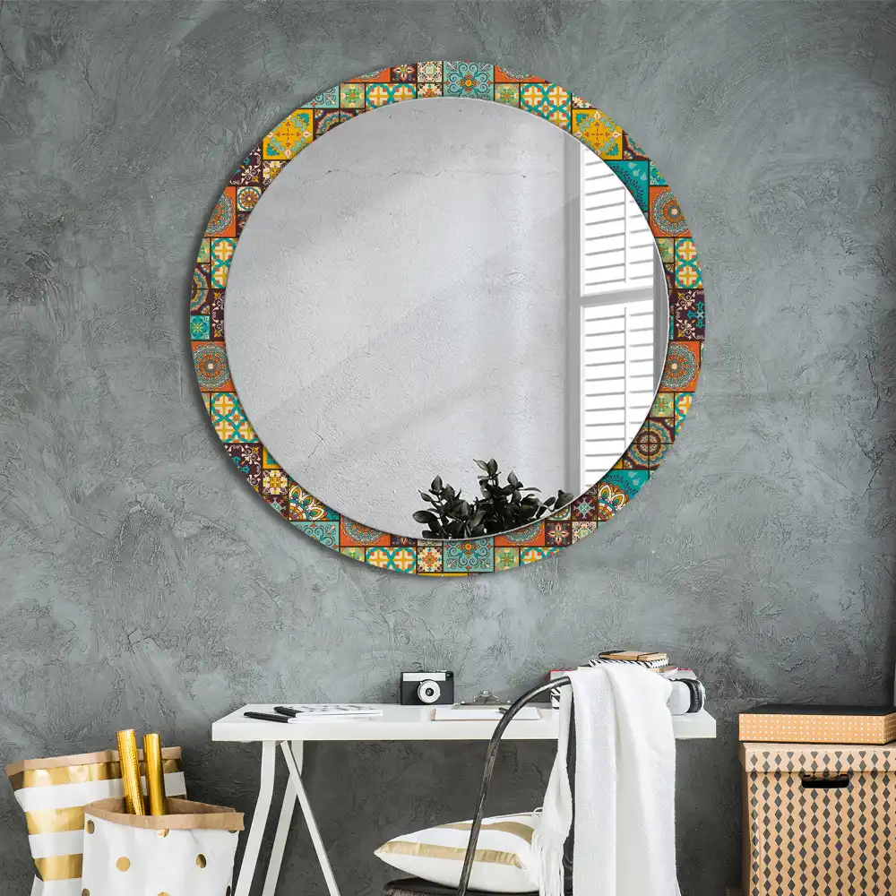 Miroir rond cadre avec impression motif arabe