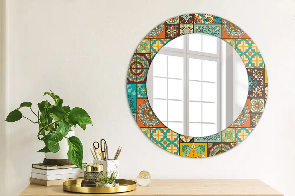 Miroir rond cadre avec impression motif arabe