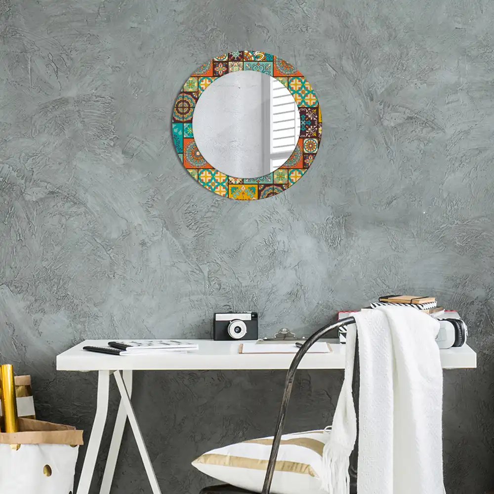 Miroir rond cadre avec impression motif arabe