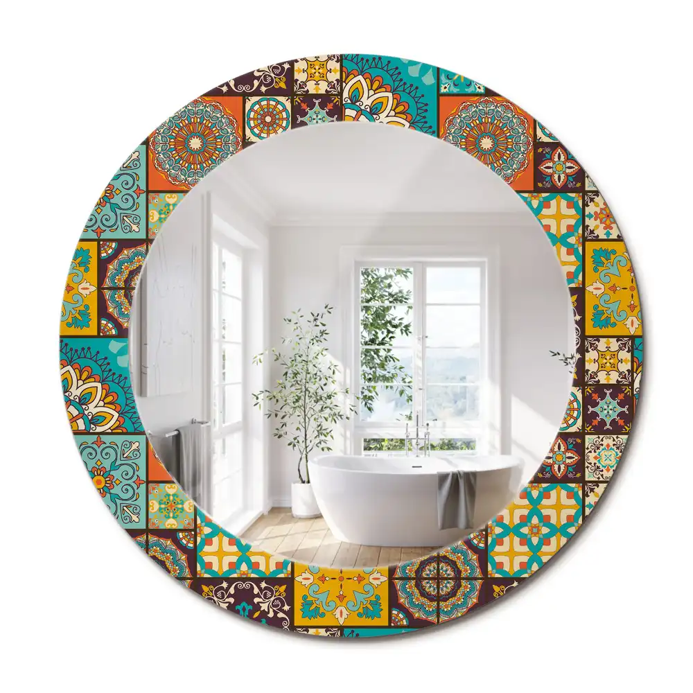 Miroir rond cadre avec impression motif arabe