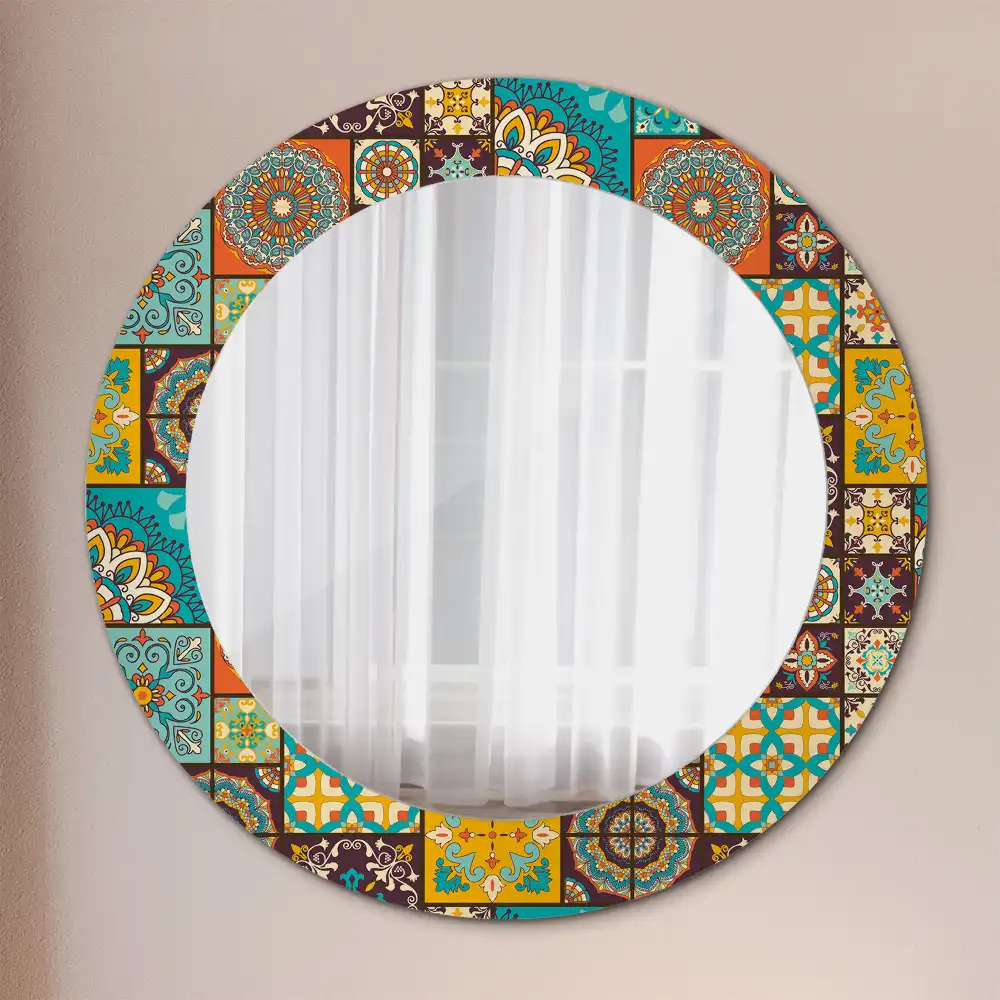 Miroir rond cadre avec impression motif arabe