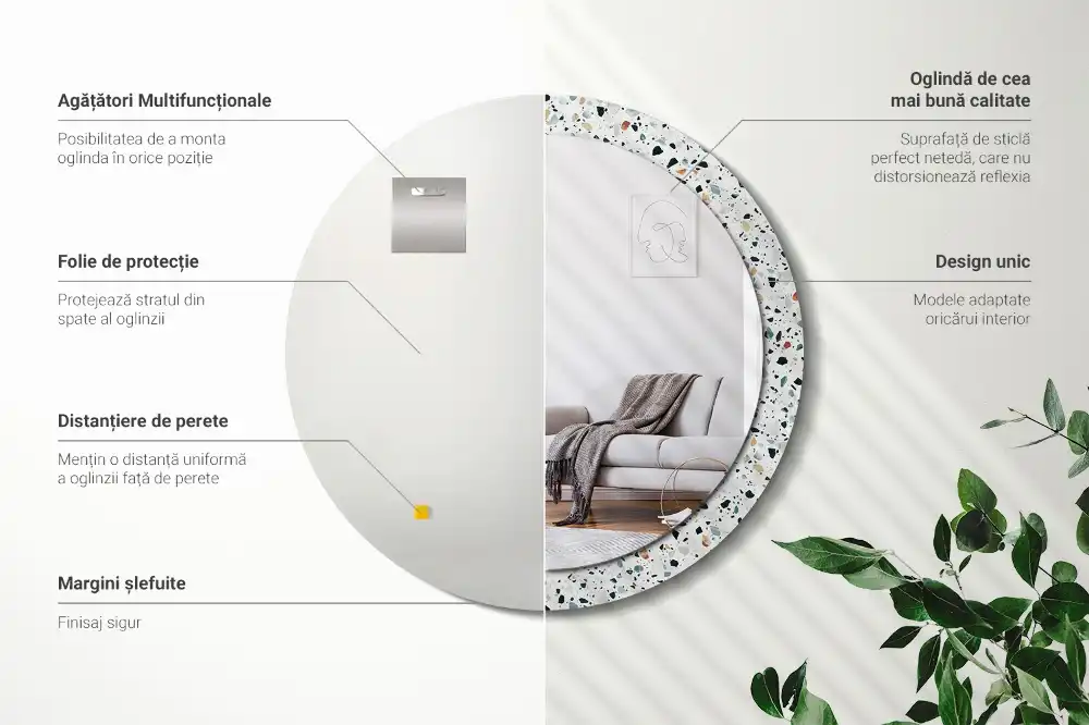 Miroir rond avec décoration pierre naturelle