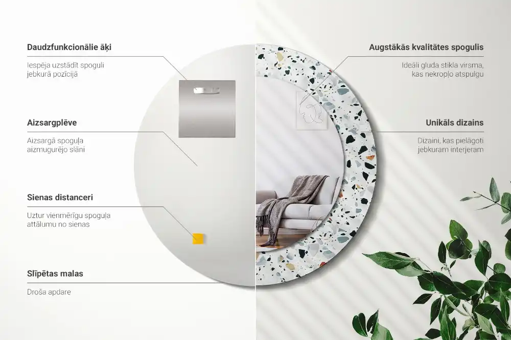 Miroir rond avec décoration pierre naturelle