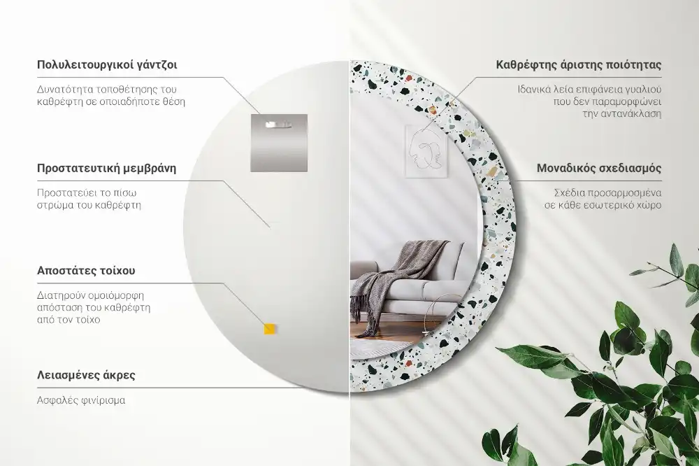 Miroir rond avec décoration pierre naturelle