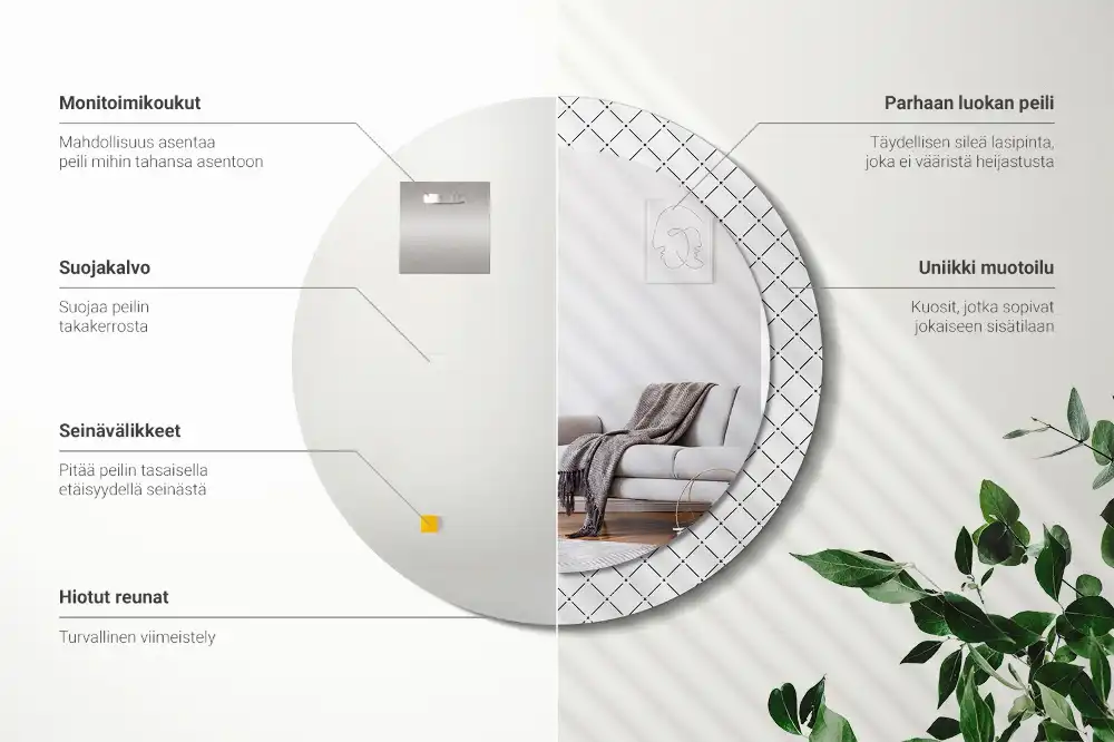 Miroir rond imprimé lignes transversales