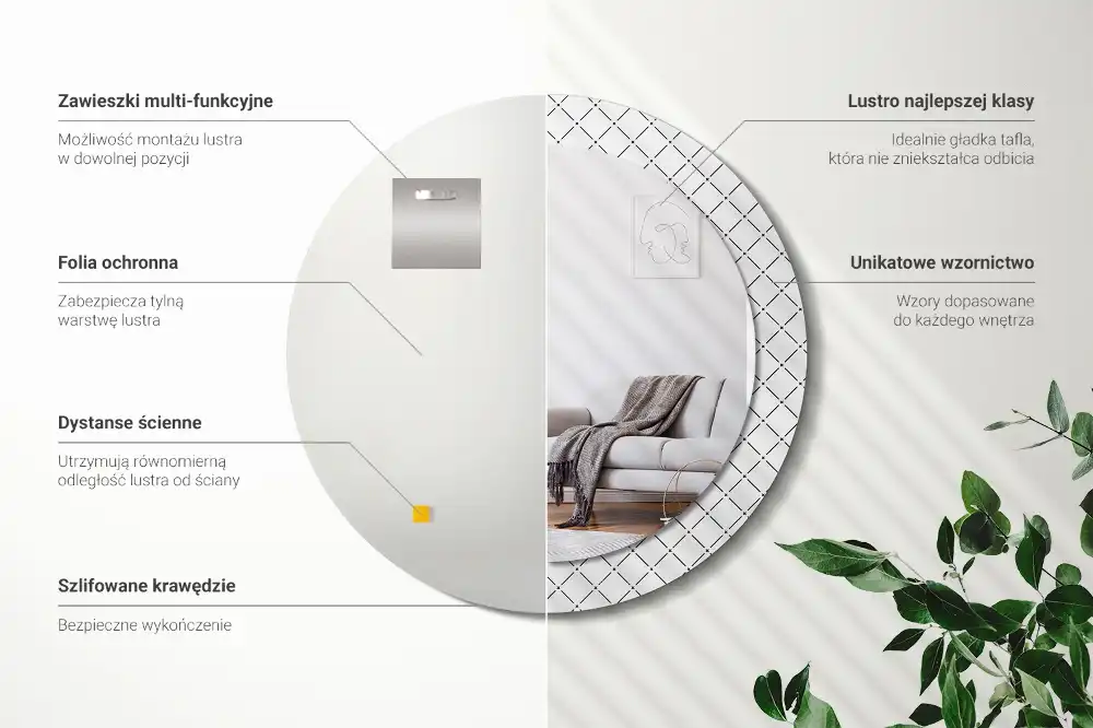 Miroir rond imprimé lignes transversales
