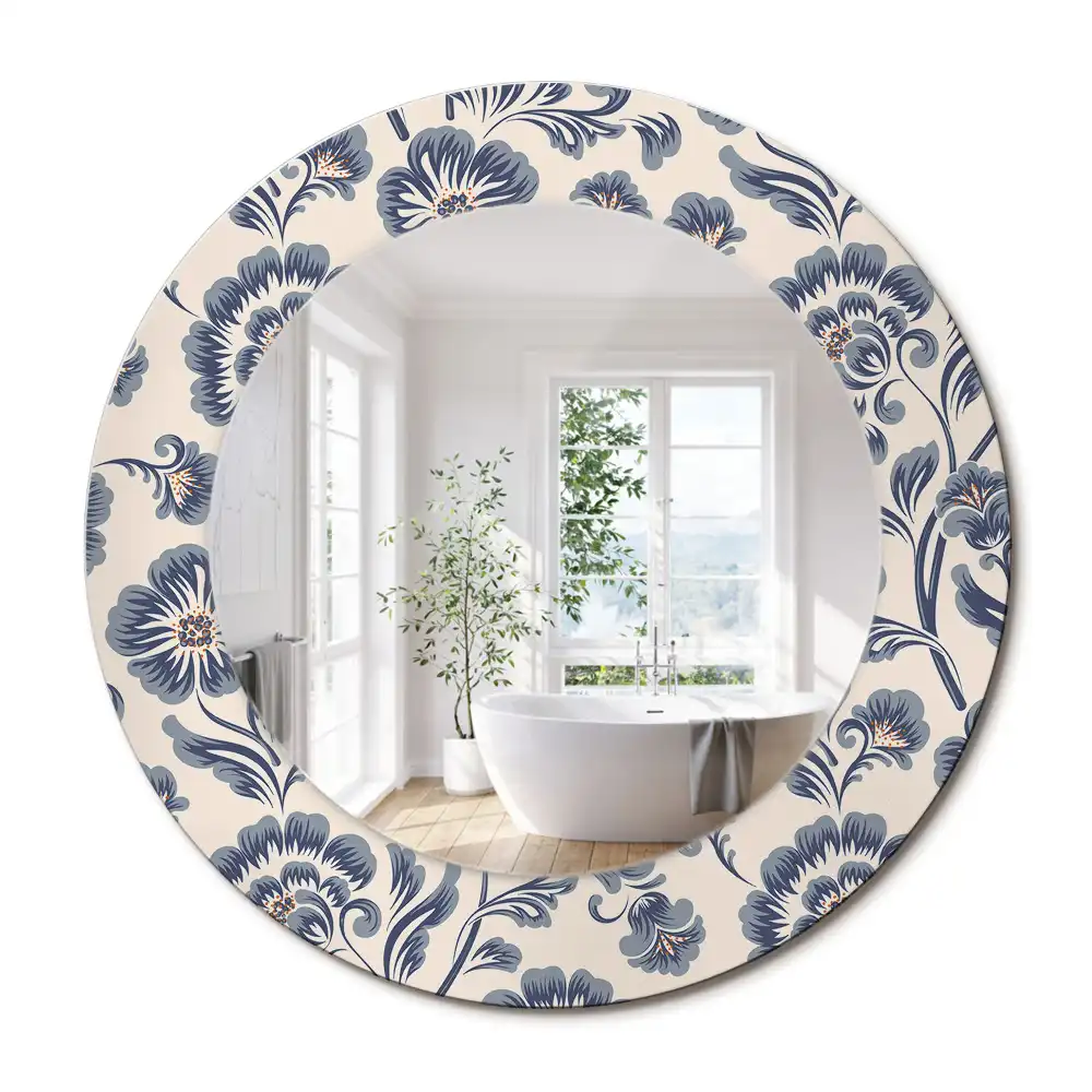 Miroir rond imprimé motif fleuri
