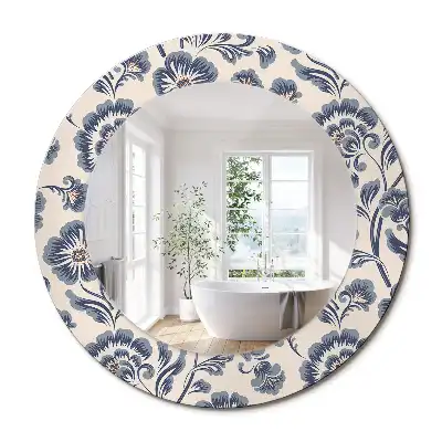 Miroir rond imprimé motif fleuri