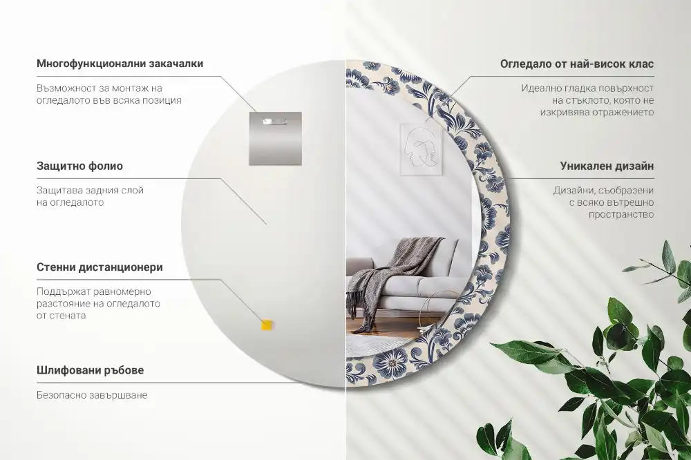 Miroir rond imprimé motif fleuri