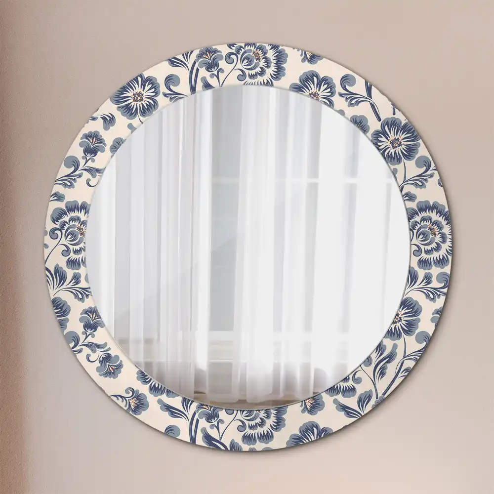 Miroir rond imprimé motif fleuri