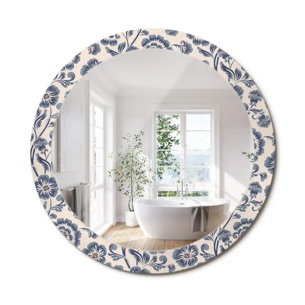 Miroir rond imprimé motif fleuri