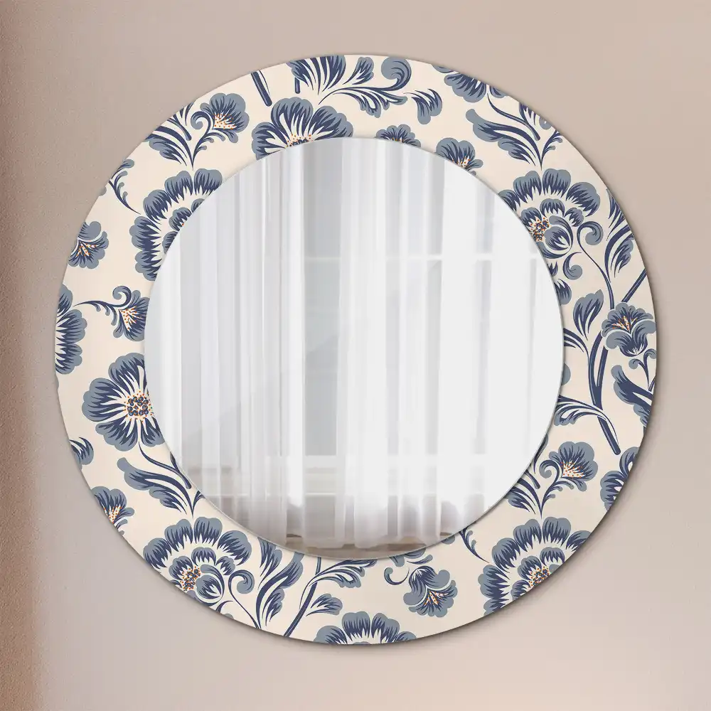 Miroir rond imprimé motif fleuri