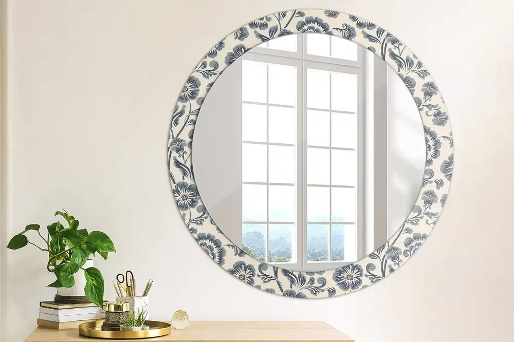 Miroir rond imprimé motif fleuri