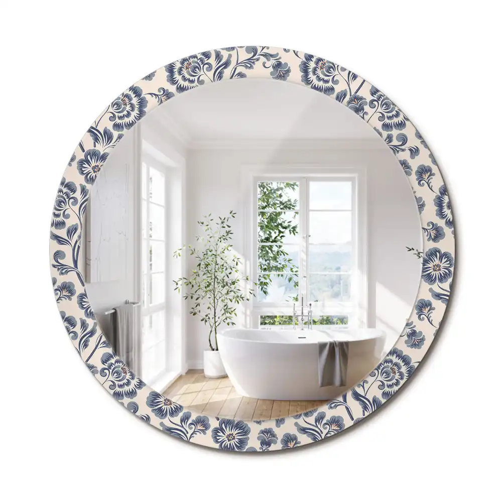 Miroir rond imprimé motif fleuri