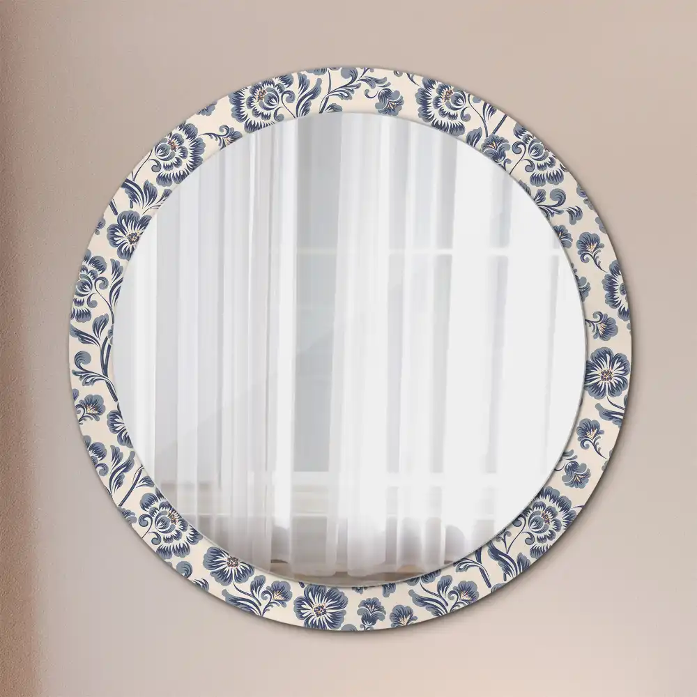 Miroir rond imprimé motif fleuri