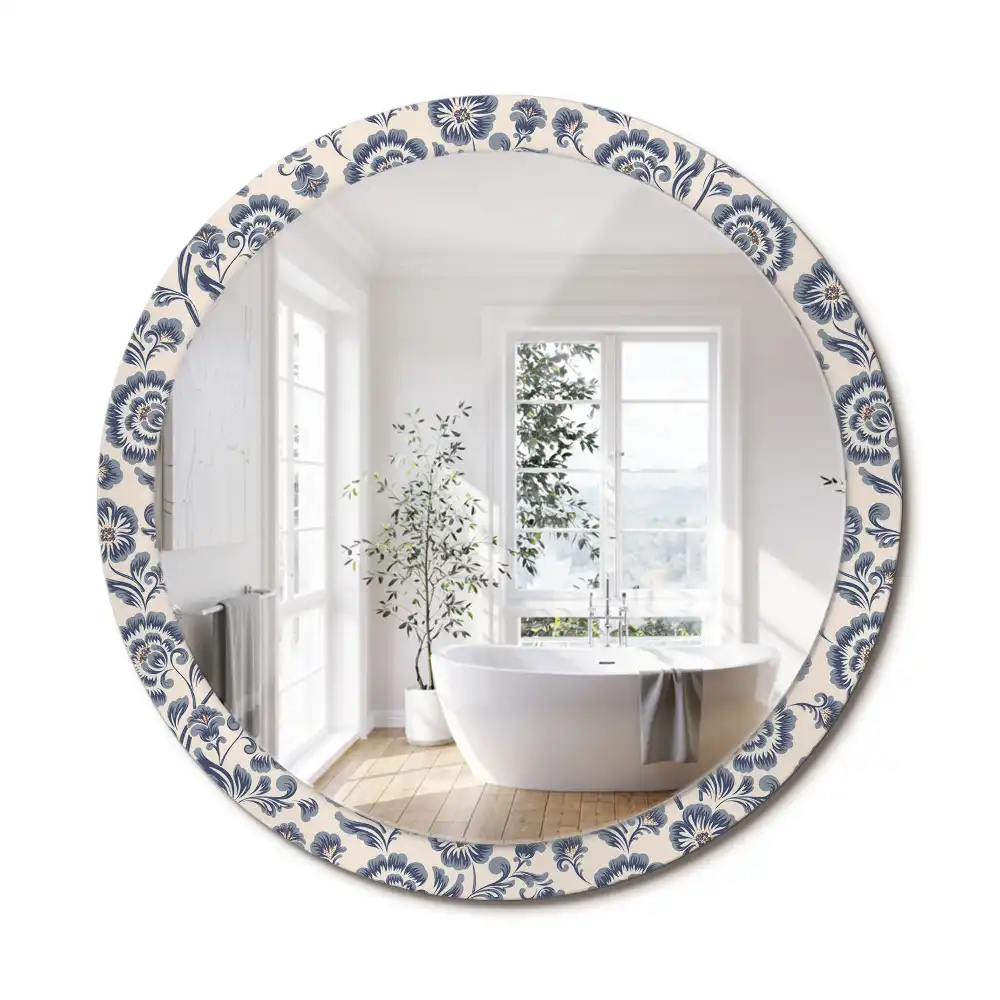 Miroir rond imprimé motif fleuri