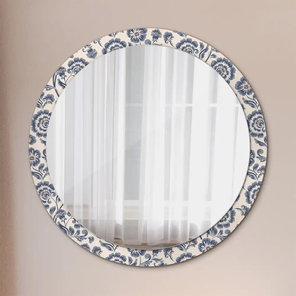 Miroir rond imprimé motif fleuri