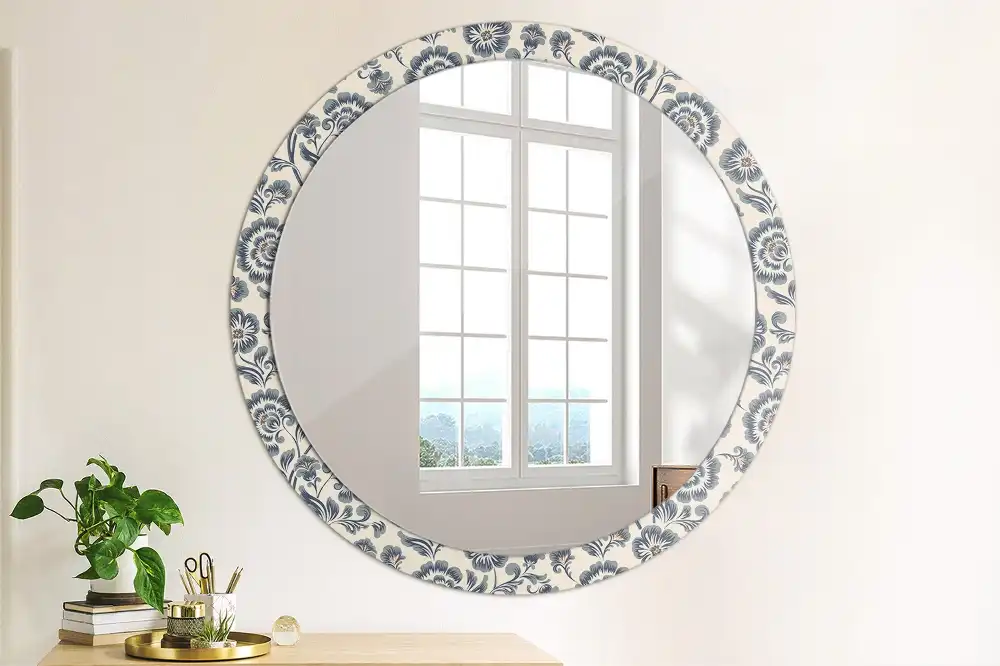 Miroir rond imprimé motif fleuri