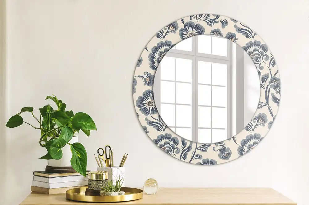 Miroir rond imprimé motif fleuri