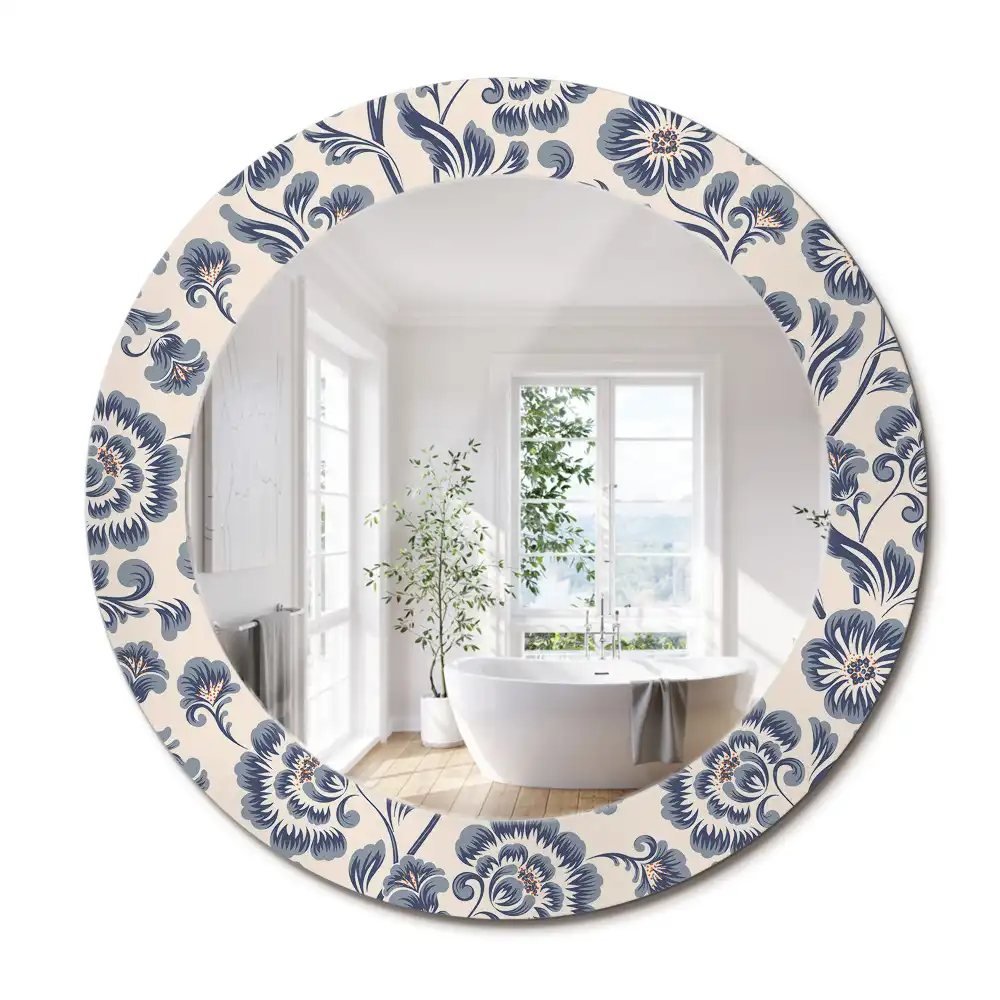 Miroir rond imprimé motif fleuri