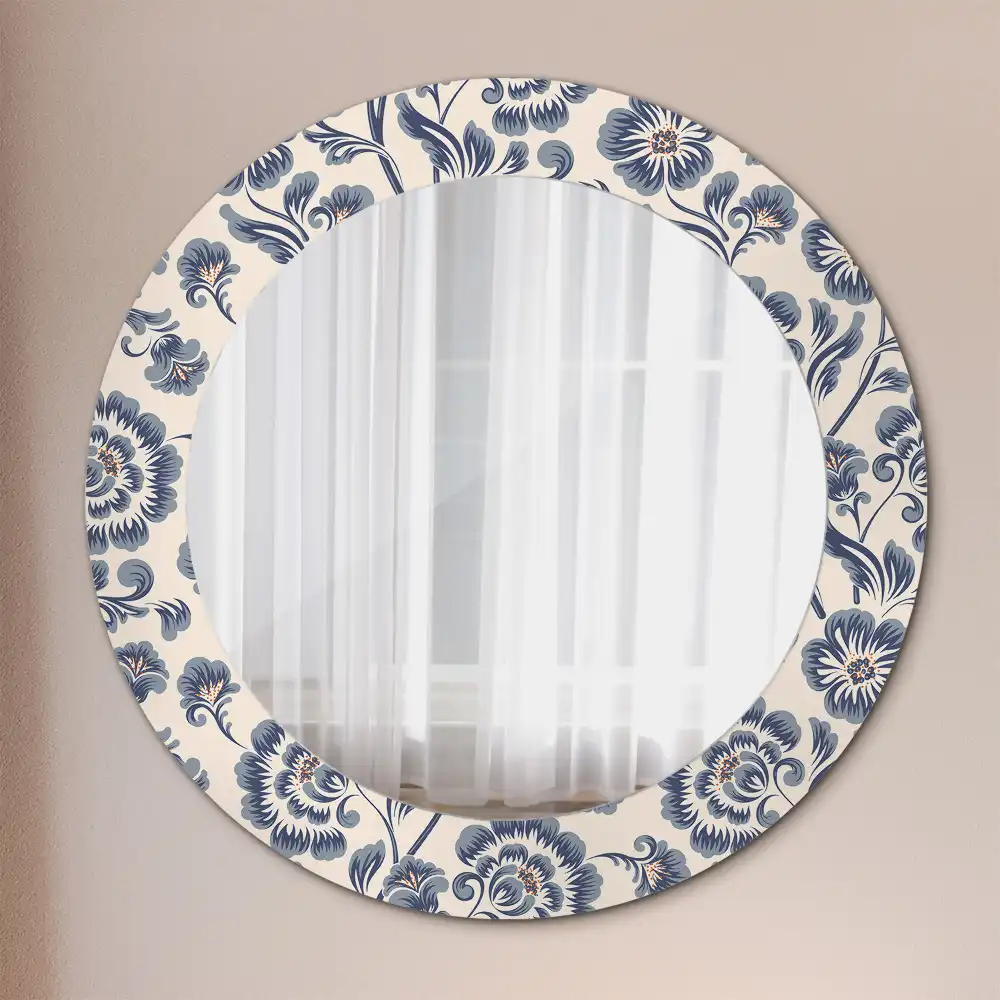 Miroir rond imprimé motif fleuri