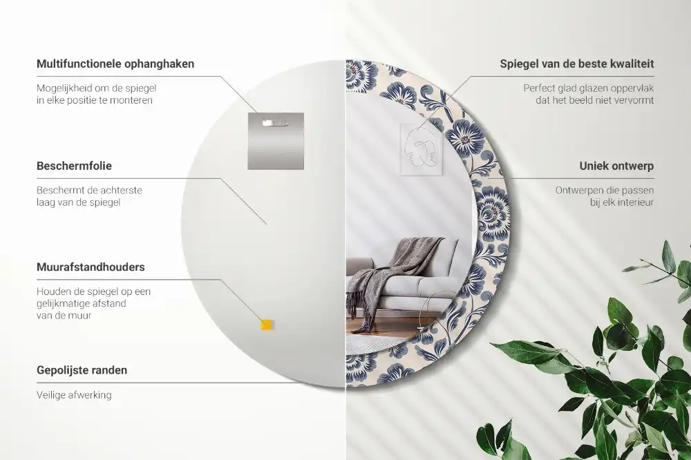 Miroir rond imprimé motif fleuri