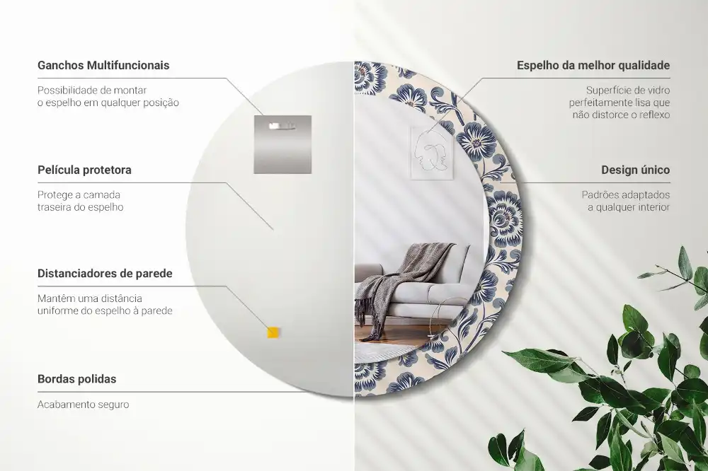 Miroir rond imprimé motif fleuri