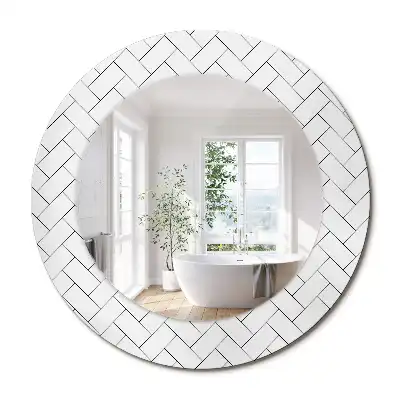 Miroir rond cadre imprimé motif chevron