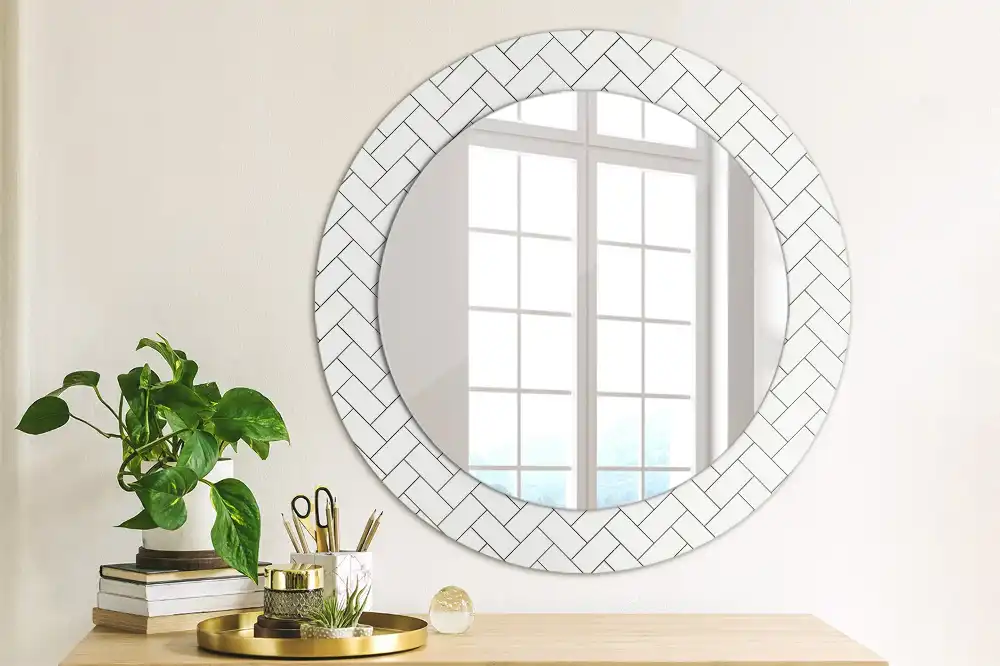Miroir rond cadre imprimé motif chevron