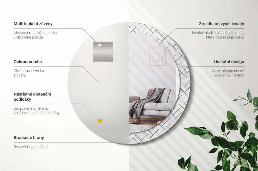 Miroir rond cadre imprimé motif chevron
