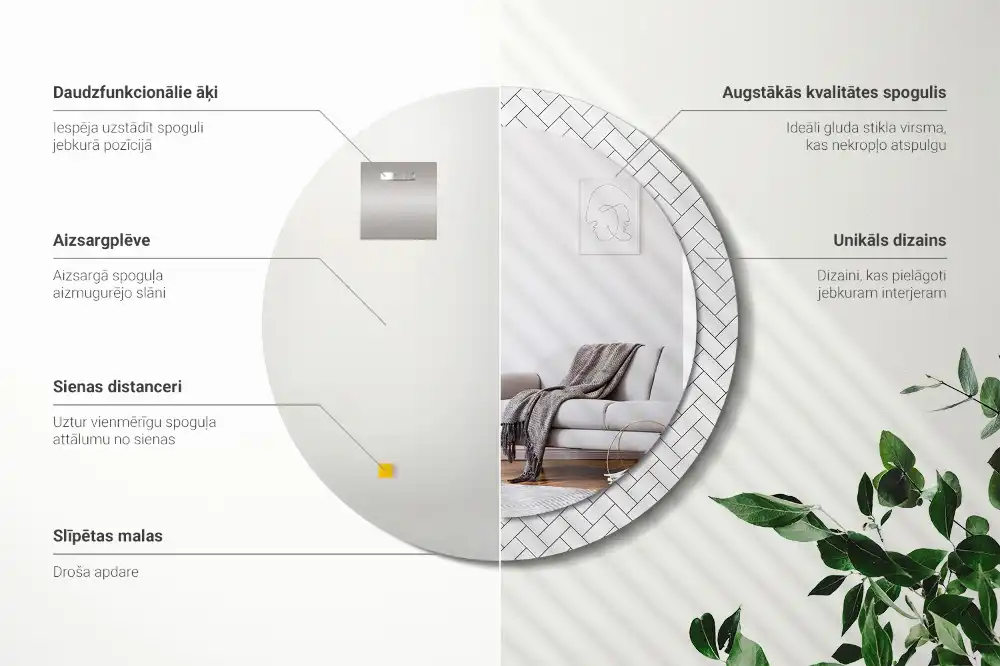 Miroir rond cadre imprimé motif chevron