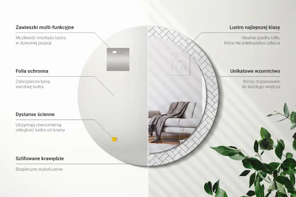 Miroir rond cadre imprimé motif chevron