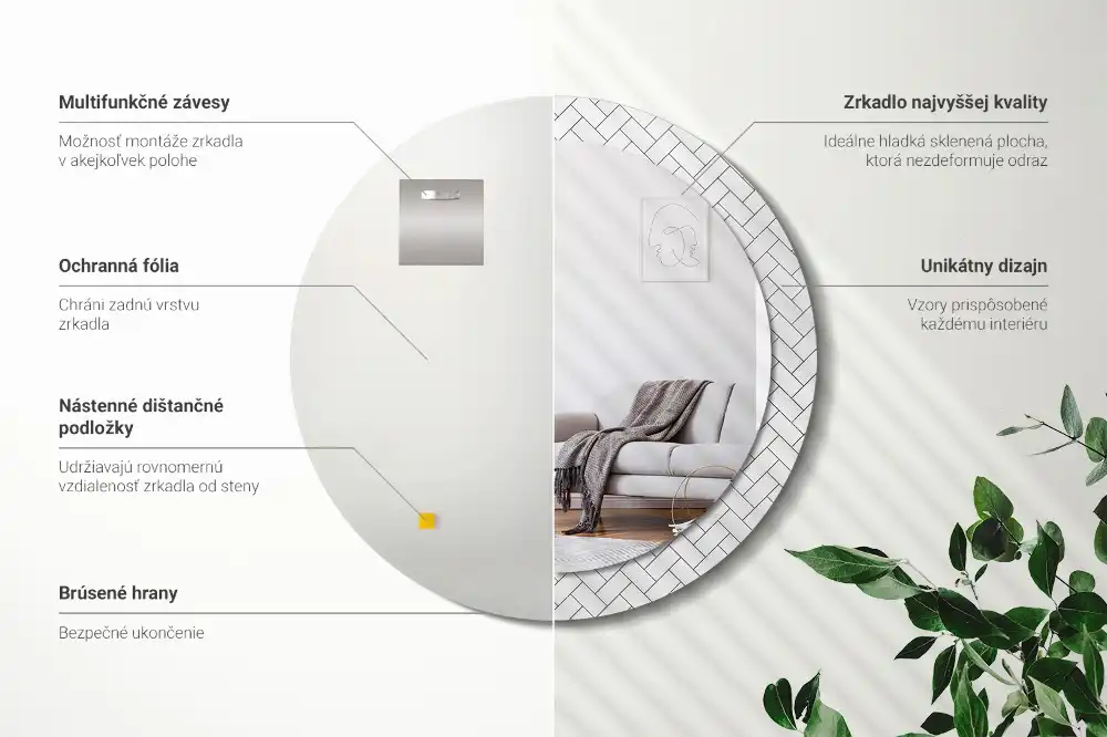 Miroir rond cadre imprimé motif chevron