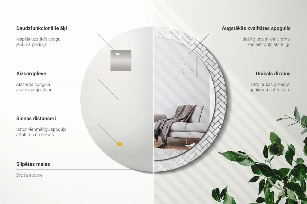 Miroir rond cadre imprimé motif chevron