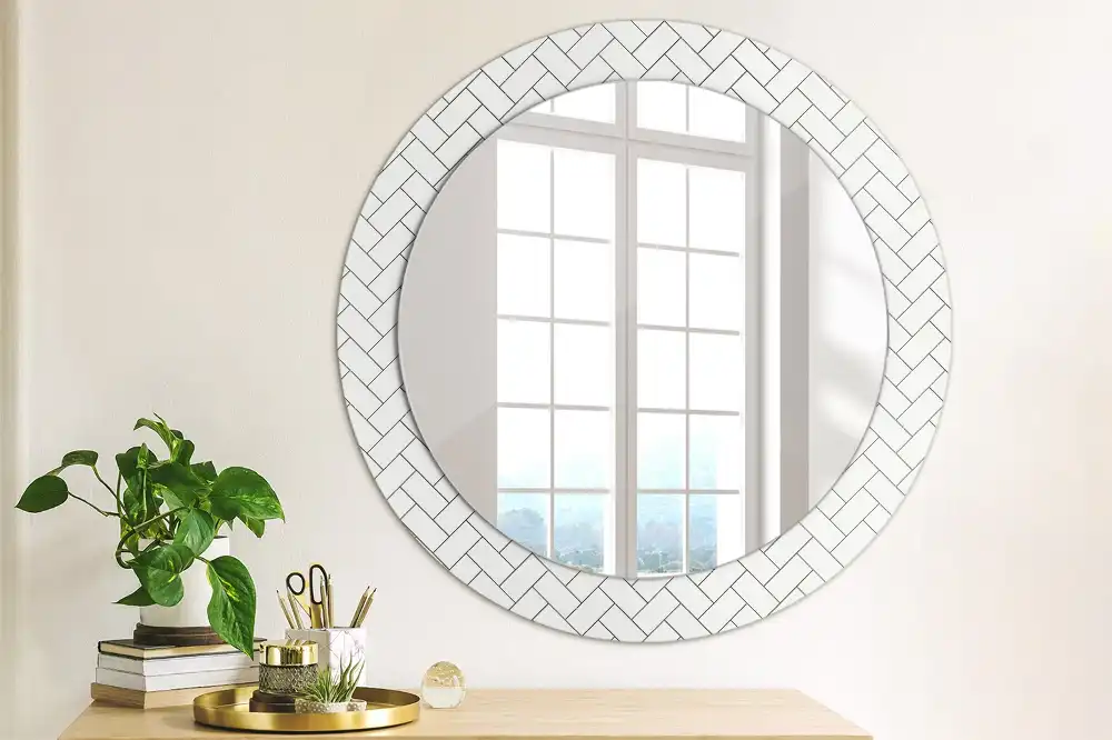 Miroir rond cadre imprimé motif chevron