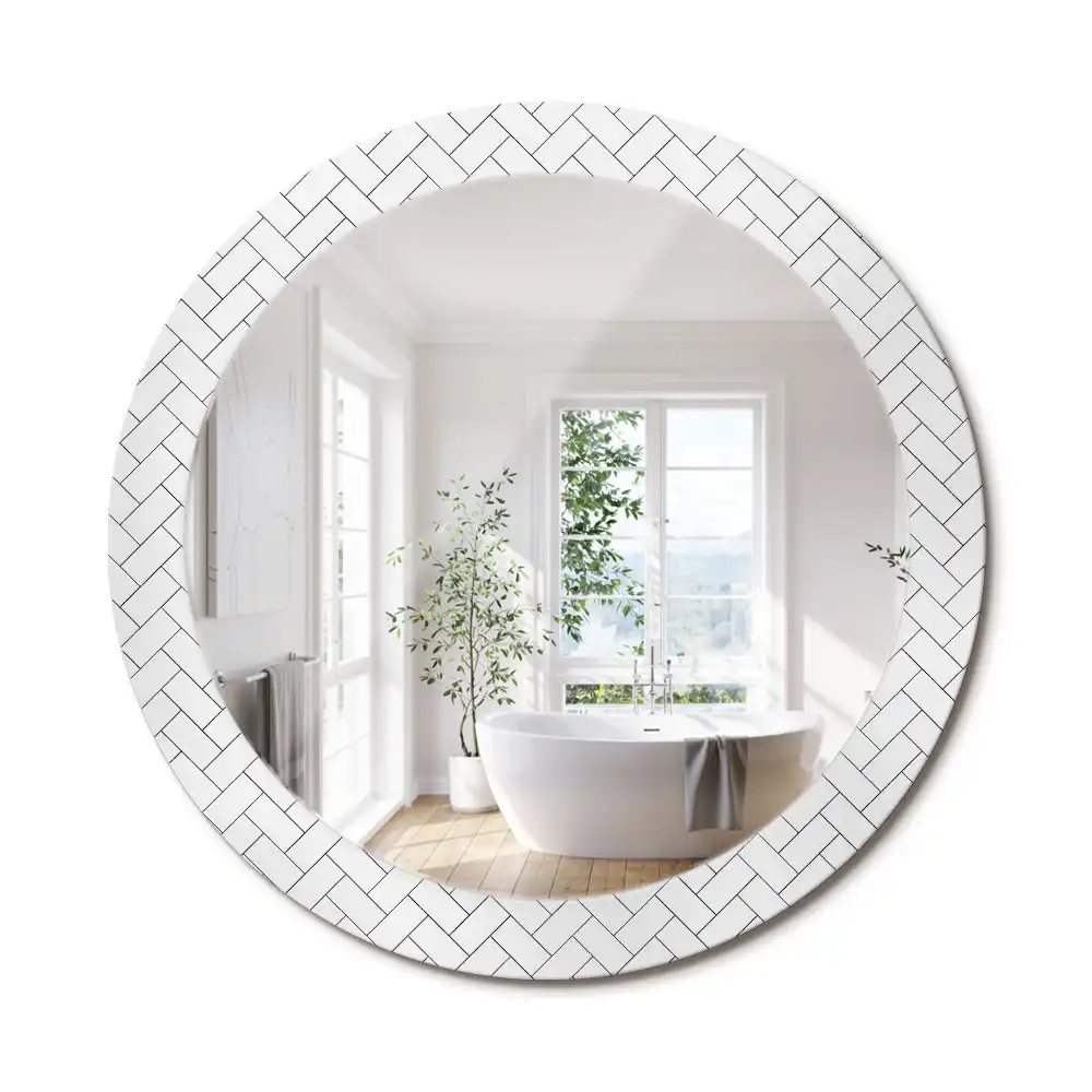 Miroir rond cadre imprimé motif chevron