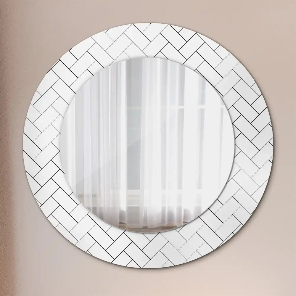 Miroir rond cadre imprimé motif chevron