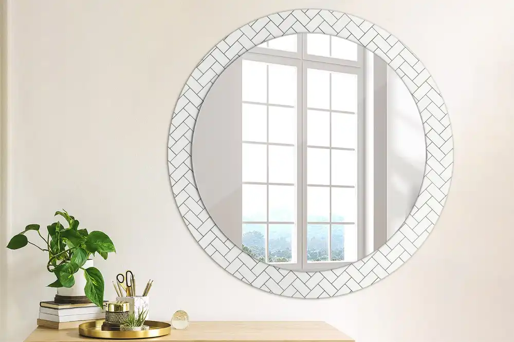 Miroir rond cadre imprimé motif chevron
