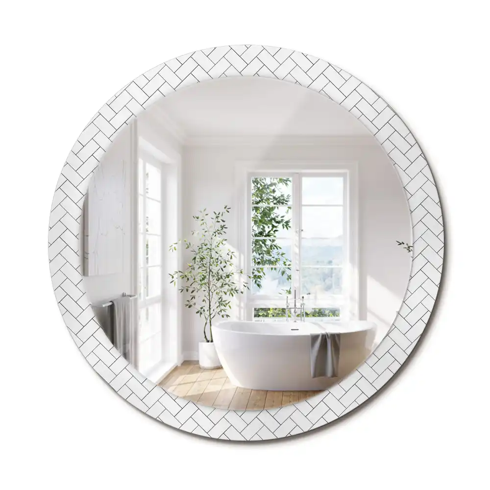Miroir rond cadre imprimé motif chevron