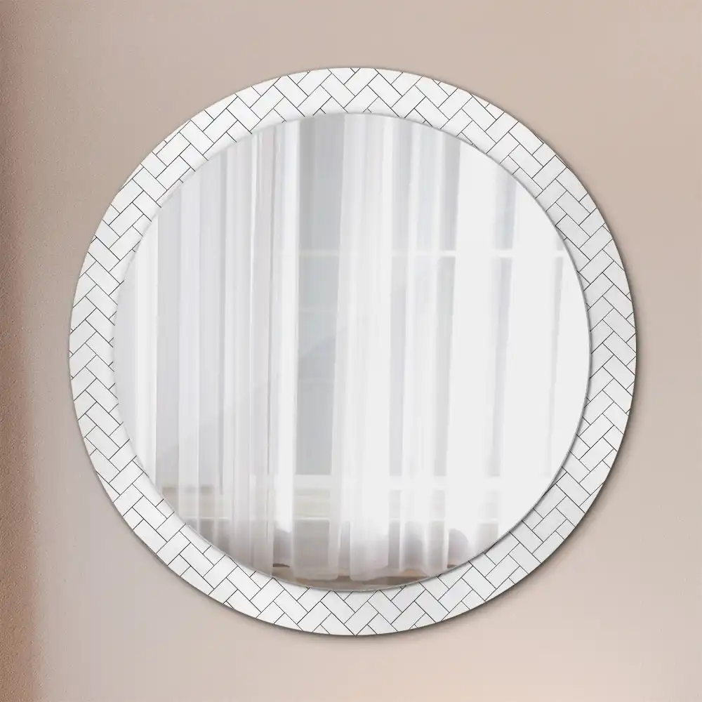 Miroir rond cadre imprimé motif chevron