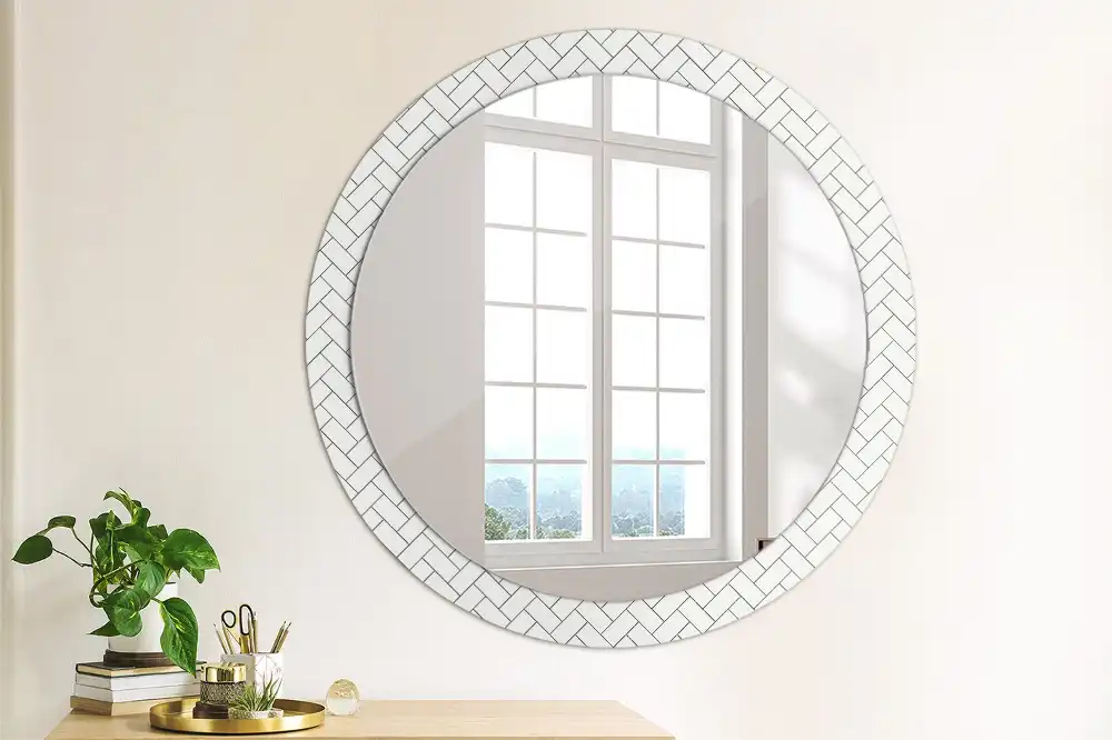 Miroir rond cadre imprimé motif chevron
