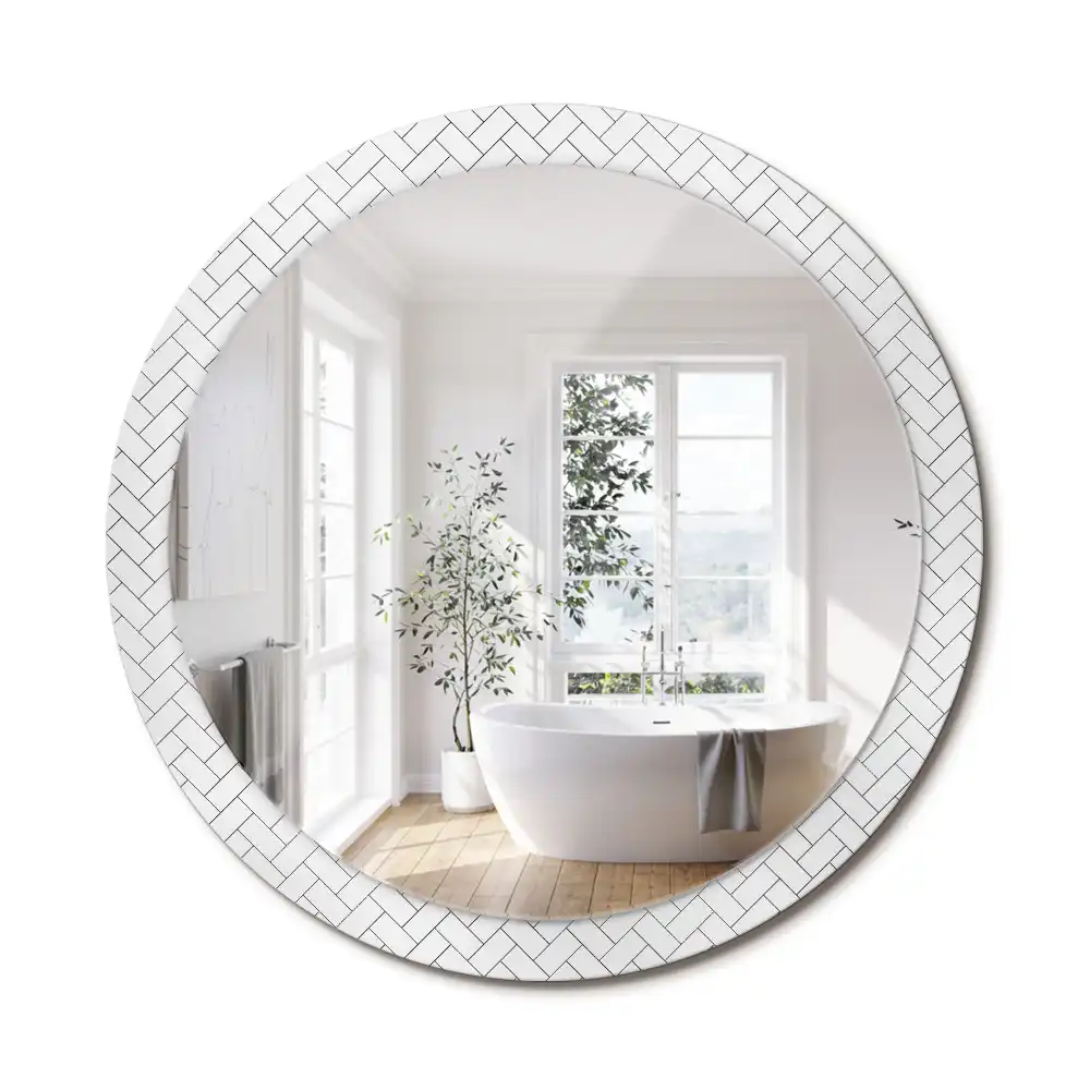 Miroir rond cadre imprimé motif chevron