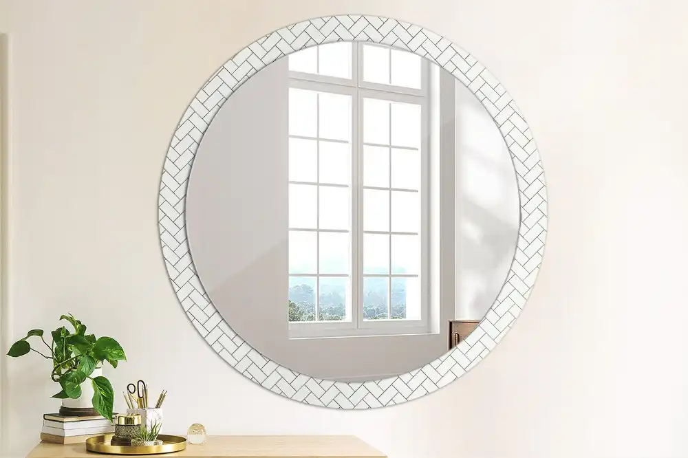Miroir rond cadre imprimé motif chevron