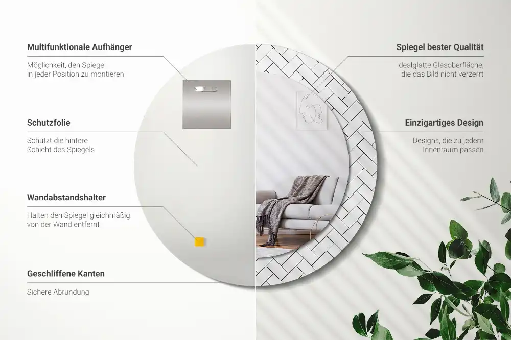 Miroir rond cadre imprimé motif chevron