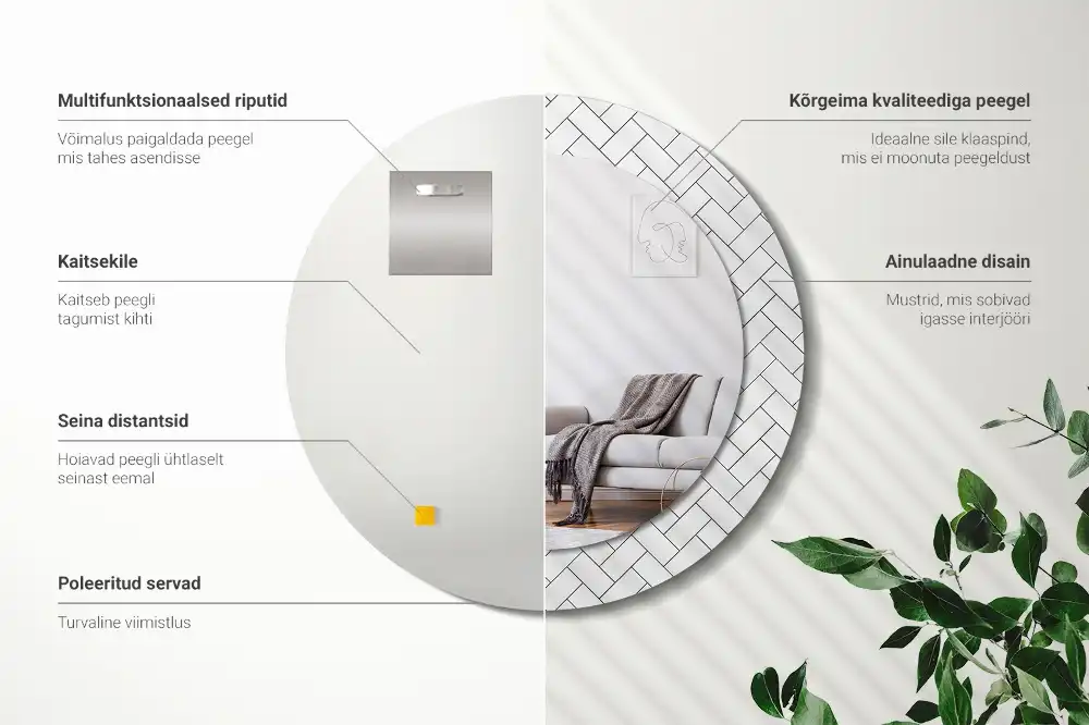 Miroir rond cadre imprimé motif chevron