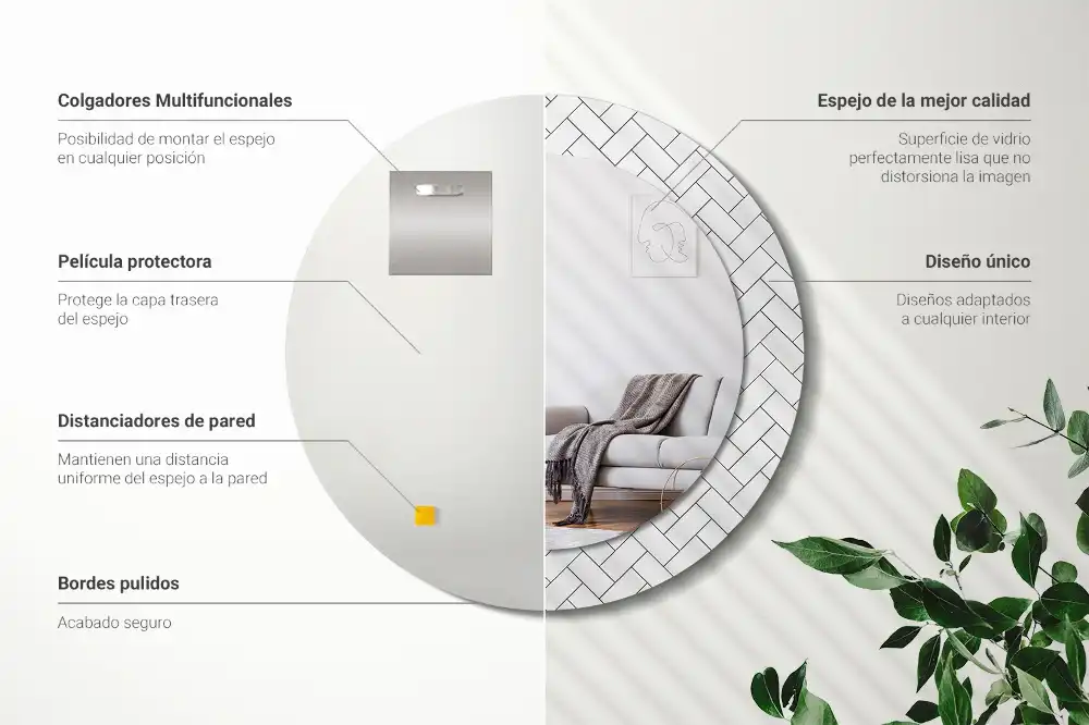 Miroir rond cadre imprimé motif chevron