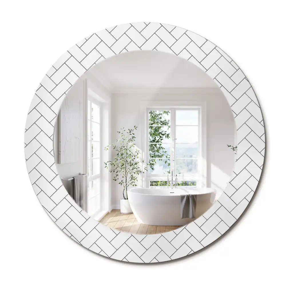 Miroir rond cadre imprimé motif chevron