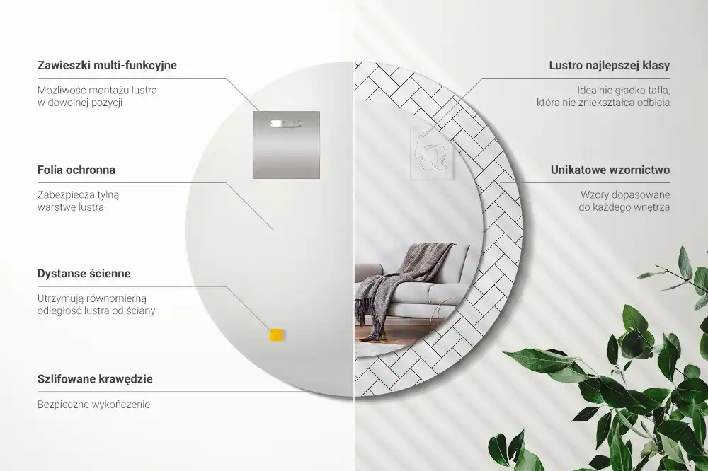 Miroir rond cadre imprimé motif chevron